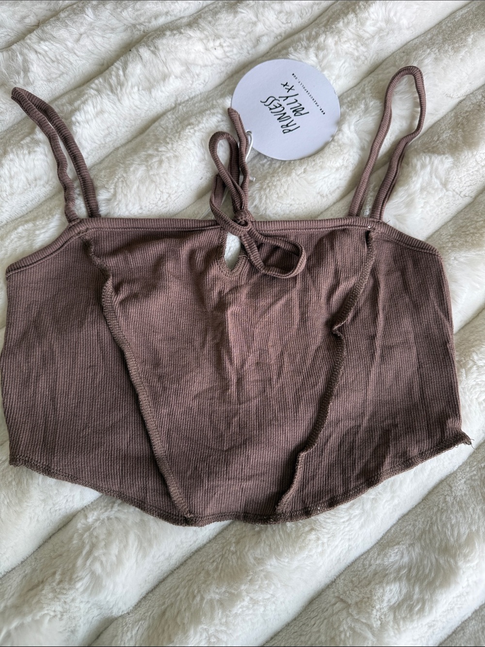 Princess Polly Ribbed Tie-Front Cropped Cami — Mauve Brown